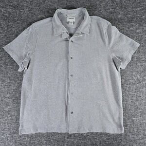 Thom Aaron Mens XXL Blue White Striped Seersucker Short Sleeve Button Down Shirt